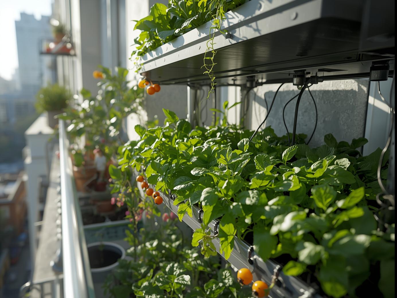 Hydroponic vegetables on a balcony using HydroGrow for urban gardening