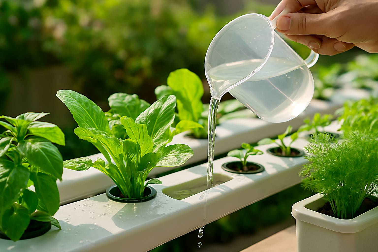 Hydroponic system showing organic hydroponics with chemical-free nutrient solution