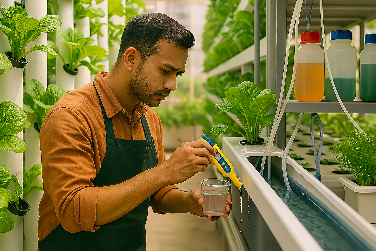 Healthy organic crops in a hydroponic system representing chemical-free hydroponic farming